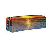 WXWJSHMGC Trousse à crayons en cuir imprimé plage avec coucher de soleil simple, avec poche zippée métallique, pochette de rangement pour filles, garçons, étudiants, collège, doré, Taille unique