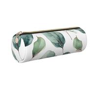 WXWJSHMGC Trousse à crayons en cuir vert imprimé feuilles d'eucalyptus avec fermeture éclair pour stylos, maquillage, cosmétiques, papeterie pour l'école, le travail, le bureau, doré, Taille unique