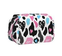 WXWJSHMGC Trousse à crayons en peau de vache avec cœurs et imprimé Moo Love - Trousse de rangement portable double couche pour enfants, filles, garçons et adultes