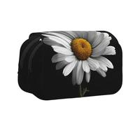 WXWJSHMGC Trousse à crayons simple avec imprimé marguerites - Trousse de rangement portable double couche pour enfants, filles, garçons et adultes