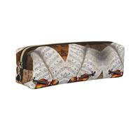 WXWJSHMGC Trousse à crayons simple en cuir avec imprimé papillon et violoncelle avec poche métallique à fermeture éclair, pochette de rangement pour filles, garçons, étudiants, collège, doré, Taille