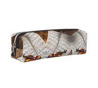 WXWJSHMGC Trousse à crayons simple en cuir avec imprimé papillon et violoncelle avec poche métallique à fermeture éclair, pochette de rangement pour filles, garçons, étudiants, collège, Argenté