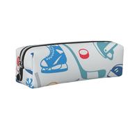 WXWJSHMGC Trousse à crayons simple en cuir avec motif imprimé d'éléments de hockey avec poche métallique à fermeture éclair, pochette de rangement pour filles, garçons, étudiants, collège, Argenté
