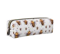 WXWJSHMGC Trousse à crayons simple en cuir imprimé abeilles amusantes avec poche métallique à fermeture éclair, pochette de rangement pour filles, garçons, étudiants, collège, doré, Taille unique