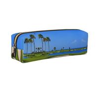 WXWJSHMGC Trousse à crayons simple en cuir imprimé Golf Course by The Sea avec poche métallique à fermeture éclair, pochette de rangement pour filles, garçons, étudiants, collège, doré, Taille unique