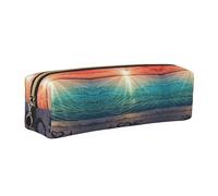 WXWJSHMGC Trousse à crayons simple en cuir imprimé Love Beach, avec poche métallique à fermeture éclair, pochette de rangement pour filles, garçons, étudiants, collège, doré, Taille unique, Trousse de