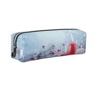 WXWJSHMGC Trousse à crayons simple en cuir imprimé Merry Christmas avec poche métallique à fermeture éclair, pochette de rangement pour filles, garçons, étudiants, collège, Argenté., Taille unique