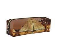 WXWJSHMGC Trousse à crayons simple en cuir imprimé Musée du Louvre à Paris avec poche zippée métallisée, pochette de rangement pour filles, garçons, étudiants, collège, doré, Taille unique, Trousse de