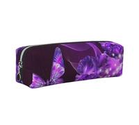 WXWJSHMGC Trousse à crayons simple en cuir imprimé papillon violet avec poche métallique à fermeture éclair, pochette de rangement pour filles, garçons, étudiants, collège, Argenté., Taille unique
