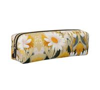 WXWJSHMGC Trousse à crayons simple en cuir imprimé pâquerettes avec poche métallique à fermeture éclair, pochette de rangement pour filles, garçons, étudiants, collège, doré, One Size, Trousse de