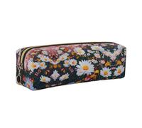 WXWJSHMGC Trousse à crayons simple en cuir imprimé pâquerettes avec poche zippée métallisée, pochette de rangement pour filles, garçons, étudiants, collège, doré, One Size, Trousse de beauté