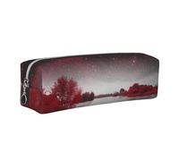 WXWJSHMGC Trousse à crayons simple en cuir imprimé paysage rouge, avec poche métallique à fermeture éclair, pochette de rangement pour filles, garçons, étudiants, collège, Argenté., Taille unique