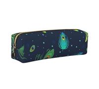 WXWJSHMGC Trousse à crayons simple en cuir imprimé plumes colorées avec poche zippée métallique pour filles, garçons, étudiants, collège, doré, Taille unique, Trousse de beauté