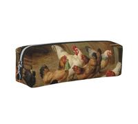 WXWJSHMGC Trousse à crayons simple en cuir imprimé poule rôtie avec poche métallique à fermeture éclair, pochette de rangement pour filles, garçons, étudiants, collège, Argenté., Taille unique