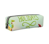 WXWJSHMGC Trousse à crayons simple en cuir imprimé vacances d'été avec poche métallique à fermeture éclair, pochette de rangement pour filles, garçons, étudiants, collège, Argenté., Taille unique