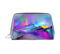 WXWJSHMGC Trousse de maquillage portable en cuir étanche avec imprimé aurore boréale (17 x 10,9 cm), Argenté., Taille unique