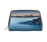 WXWJSHMGC Trousse de maquillage portable en cuir étanche avec imprimé mer calme et rochers (17 x 10,9 cm), doré, Taille unique