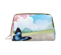 WXWJSHMGC Trousse de maquillage portable en cuir étanche avec motif de papillon Zen (17 x 10,9 cm), blanc, Taille unique