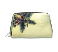 WXWJSHMGC Trousse de maquillage portable en cuir étanche avec motif palmier et rivage rocheux (17 x 10,9 cm), Argenté., Taille unique