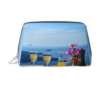 WXWJSHMGC Trousse de maquillage portable en cuir étanche avec motif paysage d'une table au-dessus de la mer (17 x 10,9 cm), doré, Taille unique