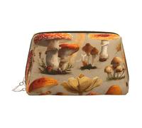 WXWJSHMGC Trousse de maquillage portable en cuir imperméable avec imprimé champignons comestibles (17 x 10,9 cm), doré, Taille unique