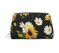 WXWJSHMGC Trousse de maquillage portable en cuir imperméable avec imprimé tournesols camomille (17 x 10,9 cm), Argenté., Taille unique