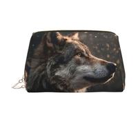 WXWJSHMGC Trousse de maquillage portable en cuir imperméable avec motif loup regarde l'avenir (17 x 10,9 cm), doré, Taille unique