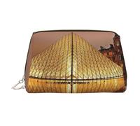 WXWJSHMGC Trousse de maquillage portable en cuir imperméable avec motif musée du Louvre à Paris (17 x 10,9 cm), doré, Taille unique