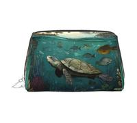 WXWJSHMGC Turtle is Slowly Swimming Trousse de maquillage portable en cuir imperméable pour pinceaux de maquillage (17 x 10,9 cm), Argenté., Taille unique