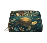 WXWJSHMGC Turtle is Slowly Swimming Trousse de maquillage portable en cuir imperméable pour pinceaux de maquillage (17 x 10,9 cm), doré, Taille unique