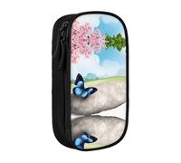 WXWJSHMGC ZEN Design Papillons Imprimer Grande Capacité Double Couche Trousse avec Fermeture Éclair - Tissu Durable Pochette Scolaire pour Stylos - Idéal pour les Étudiants, Noir , Taille unique