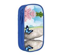 WXWJSHMGC ZEN Design Papillons Imprimer Grande Capacité Double Couche Trousse avec Fermeture Éclair - Tissu Durable Pochette Scolaire pour Stylos - Idéal pour les Étudiants, bleu, Taille unique