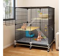 WXXSHGDW Cage a Lapin a 2 Niveaux, Cage Lapin D'intérieur avec Roues, Grande Cage a Lapin, Cage pour Petit Animal, Cage en Métal pour Animaux de Compagnie avec Plateau Coulissant