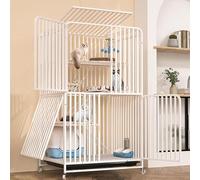WXXSHGDW Cage D'intérieur pour Chat a 4 Niveaux, Grande Cage pour Chat avec Bac a Litière, Enclos pour Chat avec Roue 4 Portes, Catio D'intérieur pour 3-4 Chats(White)