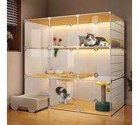 WXXSHGDW Grande Cage pour Chat, Cage D'intérieur pour Chat avec Bac a Litière, Villa pour Chat a 3 Niveaux, Enclos Chat a Monter Soi-Même, Cage pour Chat Interieur, pour 1 a 3 Chats