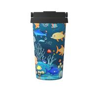 WXXWXD Blue Underwater World of Fish Tasse à café portable de grande capacité - 12 heures de conservation de la chaleur et de conservation du froid, adaptée pour les voitures, les bureaux, etc.