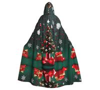 WXXWXD Cape à capuche ronde imprimée sapin de Noël, costume d'Halloween, peut être utilisée pour les fêtes, les jeux de rôle, le nœud papillon, pas de fermeture éclair, cape à capuche surdimensionnée