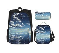 WXXWXD Ciel bleu et nuages blancs Sac d'école durable de grande capacité + trousse à crayons + sac à déjeuner, accompagnez vos enfants pour étudier heureux chaque jour
