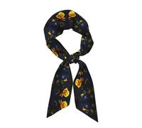 WXXWXD Écharpe en soie imprimée Yellow Roses Nuit étoilée pour femme, un accessoire polyvalent pour les manteaux d'automne et d'hiver, noir, taille unique