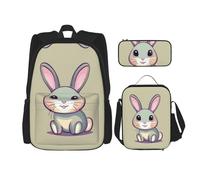 WXXWXD Joli petit lapin sac d'école durable de grande capacité + trousse à crayons + sac à déjeuner, accompagnez vos enfants pour étudier heureux chaque jour