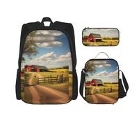 WXXWXD Ranch View Sac d'école durable de grande capacité + trousse à crayons + sac à déjeuner, accompagnez vos enfants pour étudier heureux chaque jour