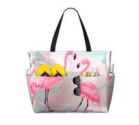 WXXWXD Sac de plage imprimé flamant rose, parfait pour les sacs de courses, les piscines, les gymnases, les voyages, le shopping, sac de plage de grande capacité avec fermeture éclair,