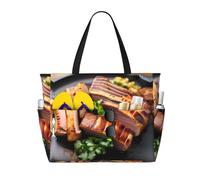 WXXWXD Sac de plage imprimé Golden Roast, parfait pour les sacs de courses, les piscines, les gymnases, les voyages, le shopping, sac de plage de grande capacité avec fermeture éclair,