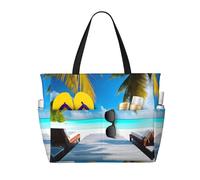 WXXWXD Sac de plage imprimé Maldives Vacances - Parfait pour les sacs de courses, les piscines, les gymnases, les voyages, le shopping, sac de plage de grande capacité avec fermeture éclair,