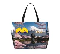 WXXWXD Sac de plage imprimé Mt. Fuji au début du printemps, parfait pour les courses, les piscines, les gymnases, les voyages, le shopping, sac de plage de grande capacité avec fermeture éclair,