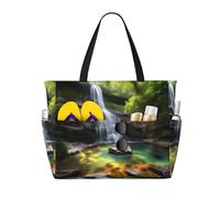 WXXWXD Sac de plage imprimé Waterfall Views, parfait pour les sacs de courses, les piscines, les gymnases, les voyages, le shopping, sac de plage de grande capacité avec fermeture éclair,