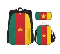WXXWXD Sac d'école avec drapeau du Cameroun de grande capacité durable + trousse à crayons + sac à déjeuner, accompagnez vos enfants pour étudier heureux chaque jour