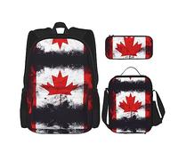 WXXWXD Sac d'école durable de grande capacité avec drapeau canadien + trousse à crayons + sac à déjeuner, accompagnez vos enfants pour étudier heureux chaque jour