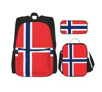 WXXWXD Sac d'école durable de grande capacité avec drapeau norvégien + trousse à crayons + sac à déjeuner, accompagnez vos enfants pour étudier heureux chaque jour