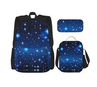 WXXWXD Sac d'école durable de grande capacité avec motif étoile bleue + trousse à crayons + sac à déjeuner, accompagnez vos enfants pour étudier heureux chaque jour
